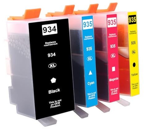 934XL 935XL (1 Schwarz, 1 Cyan, 1 Magenta, 1 Gelb) Druckerpatronen, Kompatibel mit HP 934 935 934XL 935XL Patronen Hohe Ergiebigkeit für HP Officejet Pro 6230 6830 Officejet 6820 6800 (4er-Pack)