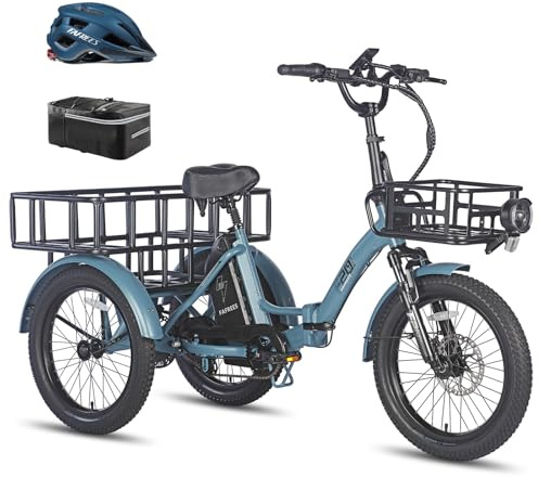Fafrees F20 Mate Triciclo Elettrico a 3 Ruote, Bici Elettrica Pieghevole, 48V 18,2Ah, Autonomia 70 km, Pneumatici Fat 20x3,0 (Blu+cestello anteriore+cestello posteriore allargato)