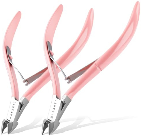 Makartt Cuticle Nippers - 7mm Blade Cuticle Trimmer with Dual Springs & Ergonomic Handle, Sharp Full Jaw Professional Nail Care Kit for Salon Home Use, Pink, 2 Pack
