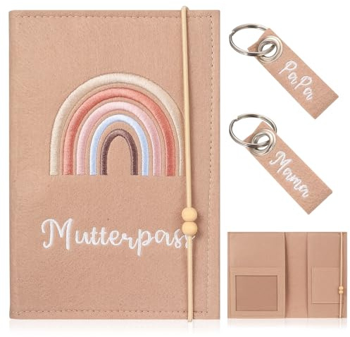 Funda Protectora para Carné de Maternidad, Portadocumentos Bebé, Funda para Cartilla de Embarazada de Fieltro, Porta Documentos Bebe para Pasaporte de Madre, Certificado de Vacunación, 2 llaveros