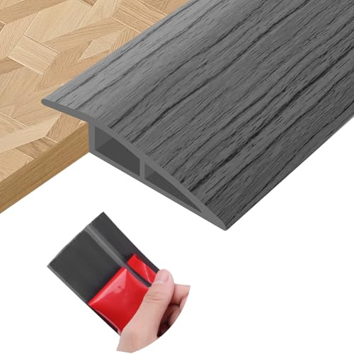 Profilo di transizione pavimento PVC soglia di dislivello pavimento adesivo striscia di transizione soglia di tappeto (Venatura del legno grigio scuro, 10mm×1m)