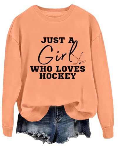 Just A Girl Who Loves hockeytröja roliga ishockeytröjor för kvinnor, Orange, S