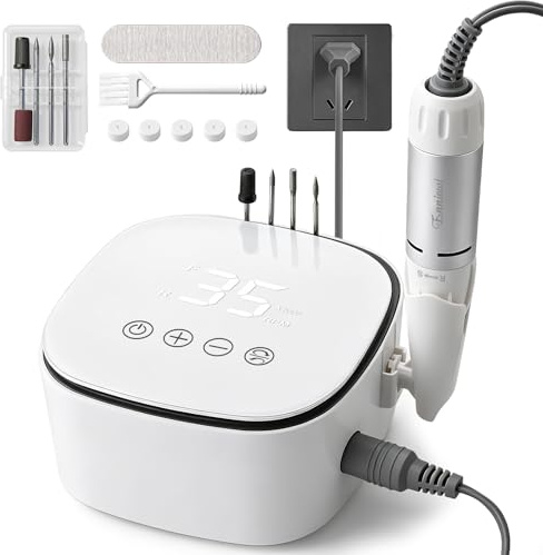 Enniewi Fresa per Unghie Professionale 35000RPM, Fresa Unghie, Lima Per Unghie Elettrica, Display Digitale LED HD, Trapano Elettrico per Rimozione Gel/Smalto Bianco