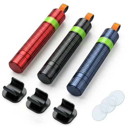Carehabi Martillo Rompe Cristales Coche 2 en 1, Pack de 3 Martillo de Emergencia con Punta de Tungsteno & Reflector, Herramienta Rompe Cristales y Cinturones de Aluminio