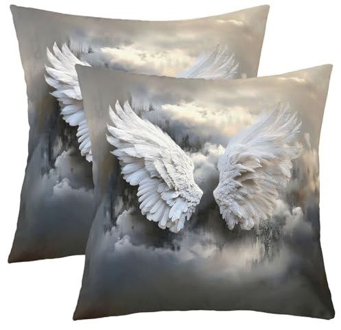 Manfei Angel Wings Pillow Cover,Abstract Art Decorative Cushion Cover 2 Pack,Feather Wings Couch 20x 20 Reversible Print Pillow Cover for Sofa Bed