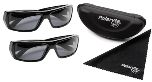 Polaryte Confezione da 2 occhiali da sole unisex polarizzati e ad alta definizione di colore nero HD con protezione UV, antigraffio e magnete