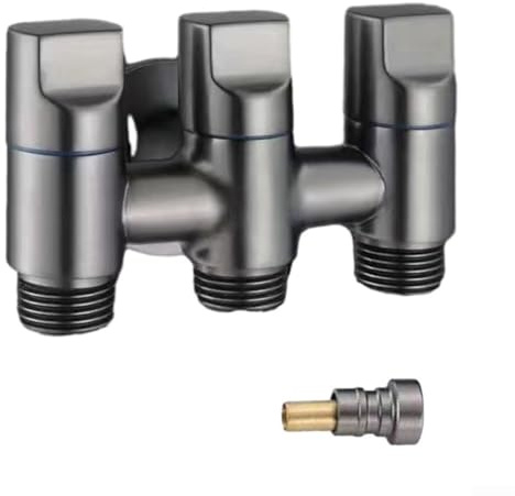 Válvula de desviación de agua de tres vías para uso en inodoro y bidé con construcción de aleación y válvula de ángulo de rosca G1/2 de salida independiente (negro gris)