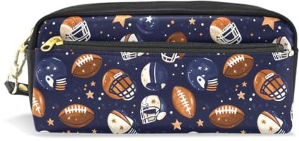 Mnsruu PU Leather Pencil Case American Football Helmet Stars Pen Pouch Makeup Cosmetic Bag