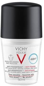 Vichy Dermo-Tolerance Homme, Deodorante Roll-on per Uomo, Per Pelli Sensibili, Antitraspirante, Antimacchie, Ultra-Fresco, Durata Fino a 48h, Senza Alcool, 50 ml