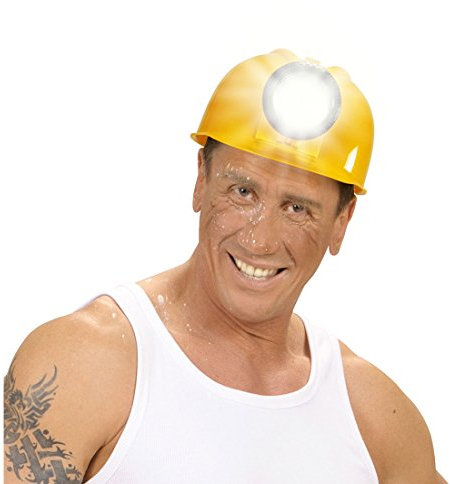 Amakando Bauhelm Schutzhelm Kopfschutz Bauarbeiterhelm Sicherheitshelm Handwerker Kostüm Zubehör Bauarbeiter Helm mit Lampe