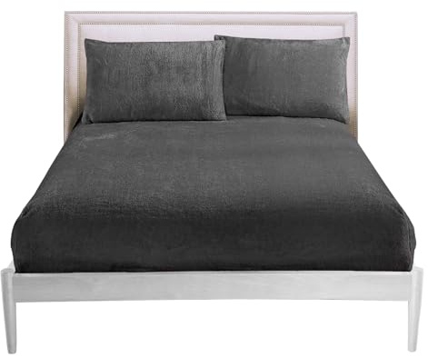 GAVENO CAVAILIA Teddy Fleece Luxuriou Super Soft Warm and Cosy Fitted Bed Sheet (Charcoal, Single Matching Fitted Sheet)