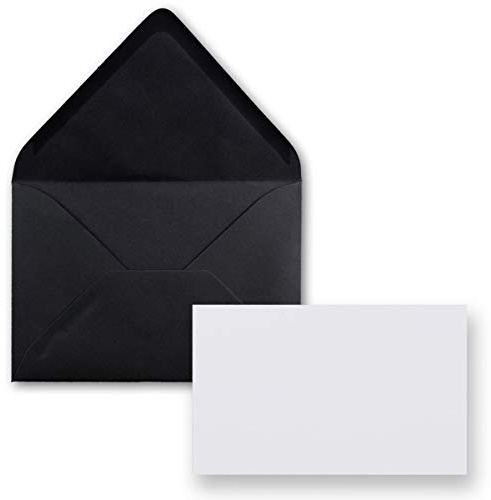 25 x stycken kort med kuvertset, enskilda kort, DIN A8, 7,1 x 4,5 cm, hög vit med brevkuvert C8 7,6 x 5,2 cm, svart fukthäftande
