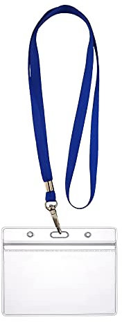 WEBBOMB Ausweishülle ZIP Kartenhalter flexibel horizontal wasserdicht für 1-2 Ausweise und Karten Namensschilder ID-Card Schutzhülle 0,80mm transparent + 360° Umhängeband Lanyard BLAU