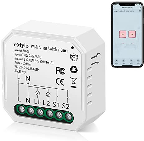 eMylo Mini Smart Wifi Relè Interruttore Telecomando Senza Fili Interruttore Della Luce Wifi AC 220V 2 Gang Incorporato Modulo Relè 10A Timer Fai Da Te Controllo Vocale con Alexa Echo