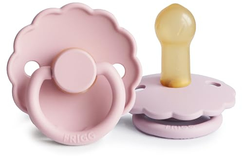 FRIGG Daisy Natural Rubber Baby Pacifier | Made in Denmark | BPA-Free (Baby Pink/Soft Lilac, 6-18 Months) 2-Pack