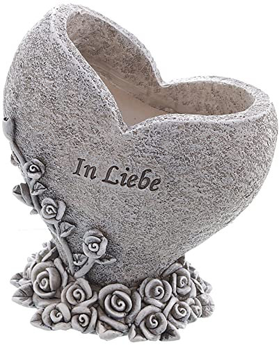 Besinnliche Grabdeko zur Erinnerung, frostfest und witterungsbeständig Grabschmuck - Grabfigur - Friedhof Deko (Vase in Herzform (12x8,5x14 cm))