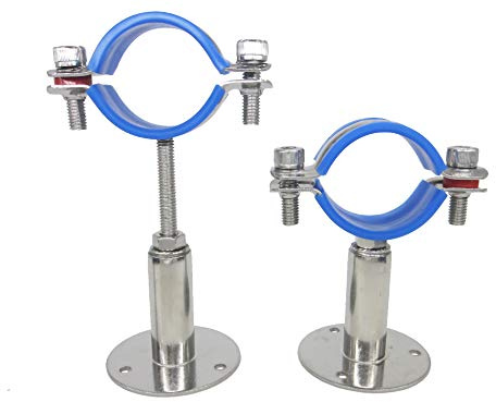 Lot de 2 supports muraux en acier inoxydable - Support de plafond - Supports de tuyau réglables - Colliers de serrage pour tuyaux de diamètre extérieur de 45 mm à 48 mm