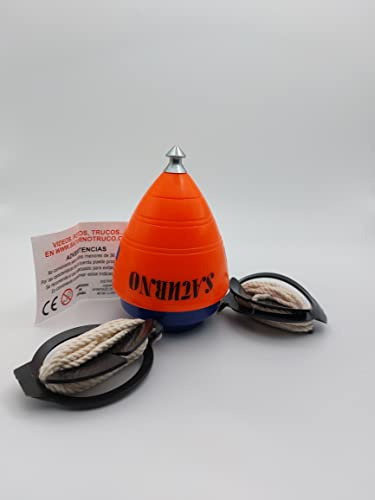 TROMPOS Space - Trompo Saturno Clásico de Diseño Ligero, Peonza de Iniciación con Punta Fija de Acero, Modelo Agil y Equilibrado, Incluye Cuerda, Color Rojo