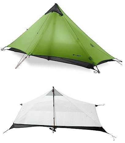 Telomat 3F Lanshan 1 Ultraleichtes, wasserdichtes Doppelschicht-Zelt für 1 Person 15D silikonbeschichtetes Polypol, 3/4 Saison, ideal für Camping, Klettern und Wandern
