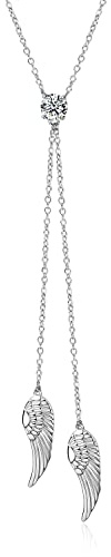 YAFEINI Chaîne Pierre de Naissance 925 Argent Sterling Ailes d'ange Y Chaîne Femme Ange Gardien Ailes Couleur argent Pendentif Collier Ailes d'ange Cadeau