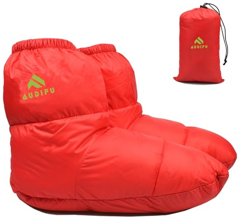 AUDIFU Duntossor varma strumpor ultralätta sovstrumpor för camping, backpacking - lägersovsäck tält ner fotvärmare för män och kvinnor (röd, Large)