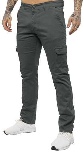 Pantalon Cargo Jeans Stretch Coupe Ajustée Coton Homme EZ410 Gris 34