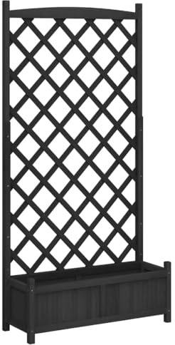 vidaXL Jardinera con Enrejado, Macetero para Plantas Trepadoras, Maceta para Flores, Arriate para Jardín Balcón, Madera Maciza de Abeto Negro