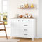 HOCSOK Aparador Cocina, Mueble Auxiliar Cocina con 5 Cajones y 1 Puerta, Armario de Almacenamiento con Estante Regulable para Salón, Cocina, Comedor, Entrada, Blanco y Marrón