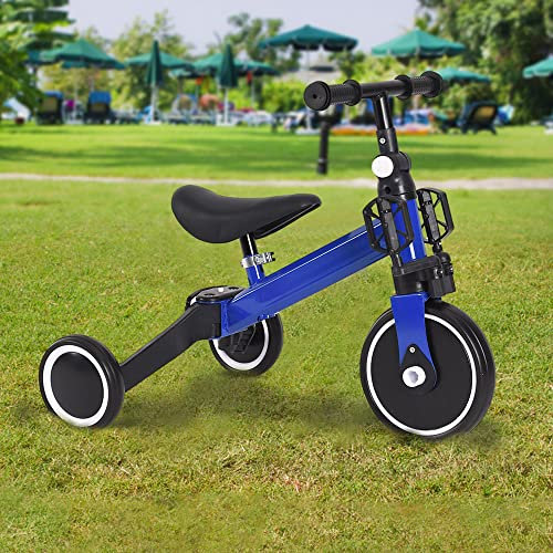 OHMG Kinderkraft 3-in-1-Fahrrad, mitwachsend, Laufrad, skalierbar, Fahrrad, Kinderwagen, Skalierbar, Trike Baby, mitwachsendes Baby-Dreirad, mit abnehmbaren Pedalen (blau (3 in 1)
