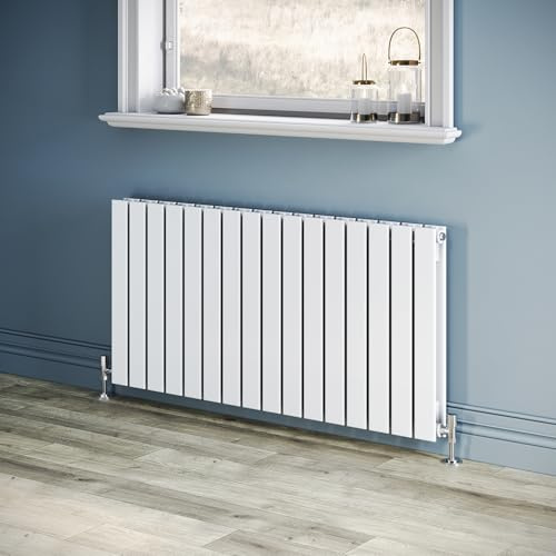 ZANOFIRA 600x1216 mm White Flat Panel Horizontal Designer Radiators Double Column Modern Central Heating Radiator Rad for Kitchen, Hallway, Living Room