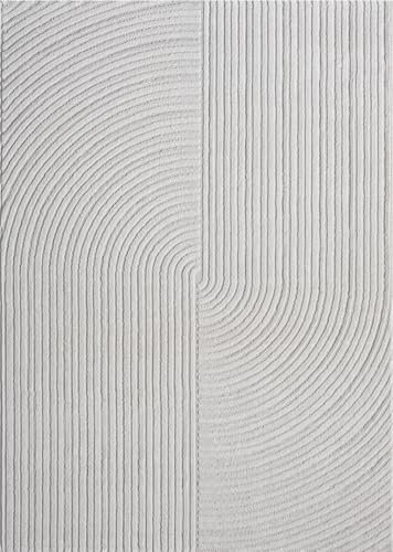 VIMODA Moderner Kurzflor-Teppich Boho Wohnzimmer Schlafzimmer dünn mit 3D Hoch-Tief Effekt Pflegeleicht, Farbe:L.Grey, Maße:120x170 cm