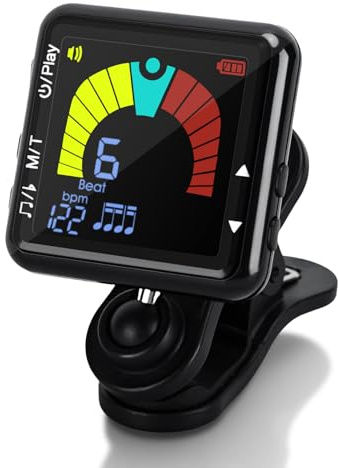 Music metronome, tuner, digital metronome, tuning mode and metronome mode 2-in-1, compatible with guitar/bass/violin/ukulele/twelve tone/banjo/wind F, B-down, E-down