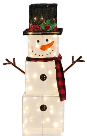 LEADZM Beleuchteter Schneemann 75 weiße LED-Weihnachtsdekoration für den Innenbereich mit mehrfarbiger Lichterkette und Pfählen weihnachtsdeko (92cm-75LED)