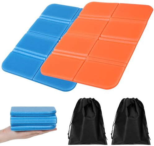 JIYIN 2 Set Faltbares Sitzkissen Outdoor, Kälte Nässe Schmutz Sitzunterlage Outdoor Kinder Sitzmatte Thermo Sitzkissen für Wandern Stadion und unterwegs Ausrüstung für Outdoor Reisen(Blau + Orange)