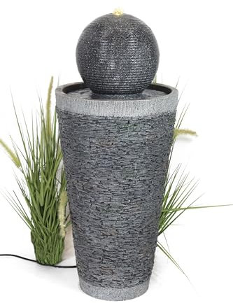 Gartenbrunnen BK910 Kugelbrunnen Steinoptik Springbrunnen 71 cm mit LED Beleuchtung Gartendeko