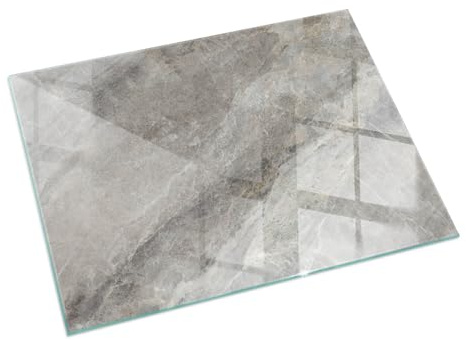 Fireplace Tempered Glass Panel with Artistic Print | Hearth Floor Protector | Heatproof Stove Base | Decorative Spark Guard - 60x40cm (23.6×15.7 inch) - Natural stone pattern