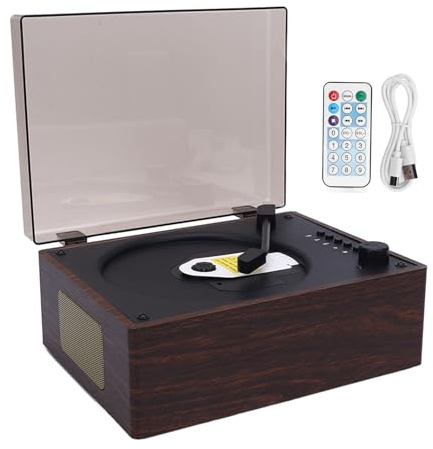 Vvikizy Bärbar BT CD -spelare Retro Multifunktionell CD -spelare med Fjärrkontroll BT 5.0 USB Flash Drive -uppspelning Inbyggd i 3600mAh Batteri för Hemmakontorets Resa (Valnötfärg)