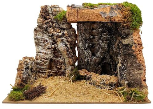Acan Tradineur - Cueva/Portal de Corcho para Belén, Pesebre con Musgo, Nacimiento, Adorno, decoración Tradicional, Navidad - 30 x 20 x 22 cm