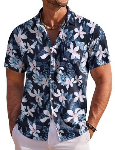 COOFANDY Hawaii-skjorta, män, kortärmad sommarskjorta, Hawaii-skjorta, män, semesterskjorta, blommor, strandskjorta, normal passform