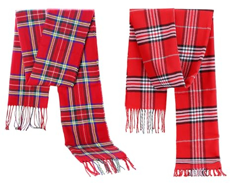 OAAO Bufandas A Cuadros Rojas De 2 Piezas, Bufandas Cálidas En Invierno, Suaves Y Cómodas, Textura De Imitación De Cachemira, Bufandas con Borlas De Moda.