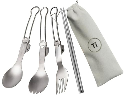 Fmzrbnih Campingbestick | 4 st titanbesticksats, multifunktionellt set - för familj, vänner, vuxna, män, kvinnor, för daglig användning utomhus, picknick och middag