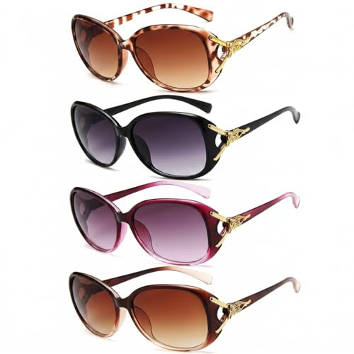 CYCFMYYLY 4 Pcs Women Sunglasses, Vintage Fashion Ladies Sunglasses UV400 Oversized Polarized Sunglasses Classic Trend Ladies Sunglasses Sparkling Frame Sunglasses for Women