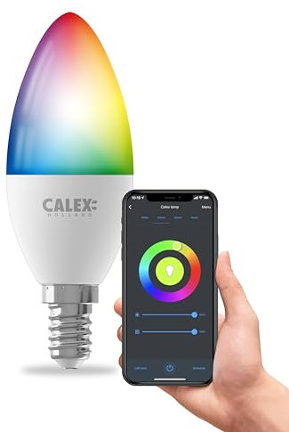CALEX Smart LED Lampe, E14, B35 Kerze, RGB-Farben & kalt- bis warmweiß Licht, dimmbar, WLAN App- & Sprachsteuerung