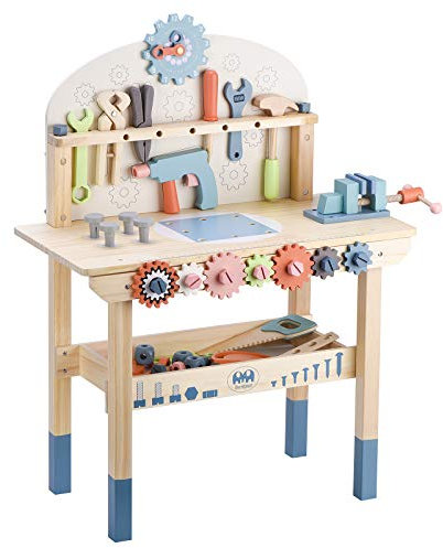 Tool Bench for Kids Toy Play Workbench Wooden Tool Bench Workshop Workbench with Tools Set Wooden Construction Bench Toy for 3 4 5 Year Old Boys Girls