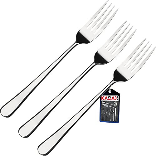 Forks Kadax realizzati in acciaio inossidabile, set da 3 -sere, set di forchette d'argento, forchette da tavolo con bordi arrotondati, menu, uomini, (L: 20 cm, argento)