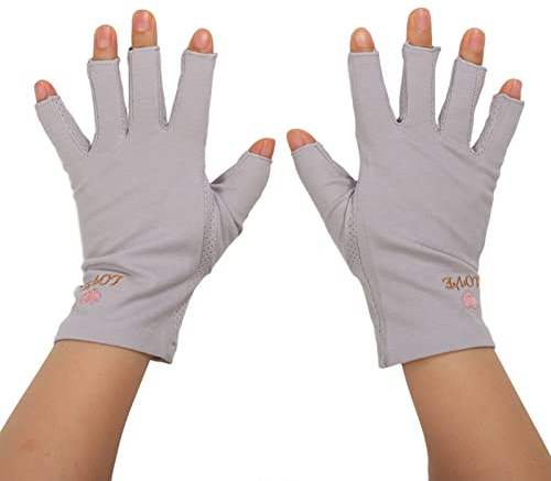 Anti UV-handskar för Gel Nagellampa Manikyrhandskar UV-skydd Stretchig Andas Fingerlös Fiber Nagellampa Handskar för Hemsalong(grå)