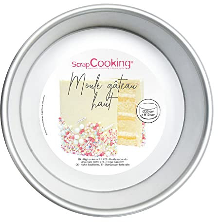 SCRAP COOKING - Moule à Gâteau Rond Ø 20 cm - Moule Aluminium à Bords Hauts - Moule Layer Cake, Panettone, Génoise, Molly Cake, Brioche - Pâtisserie Professionnel - En Métal - 1891