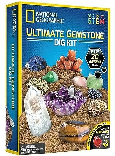 National Geographic Ultimatives Edelstein-Grabset – Faszinierende Edelstein-Ausgrabungs-Sets für Kinder mit 20 authentischen Edelsteinen und Kristallen, STEM Pädagogische Wissenschafts-Kits, Geschenke