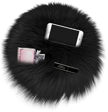 Sibba Teppich für Schlafzimmer Flauschiges Kunstfell Flauschig Lang Kaminversteck Runder Teppich Stuhlbezug Kissenpolster PlüSch Waschbar Tischbezug Zuhause Küche Dekorativ (15,7 inch/40cm, Schwarz)