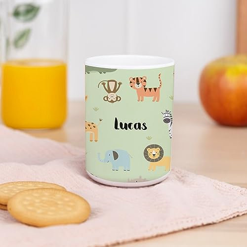 Wanapix | Tasse en plastique personnalisée pour enfants | Retour à l'école/Jardin d'enfants/Maternelle | Tasse pour enfants avec nom | Plastique incassable sans BPA | 330 ml | Animaux Jungle